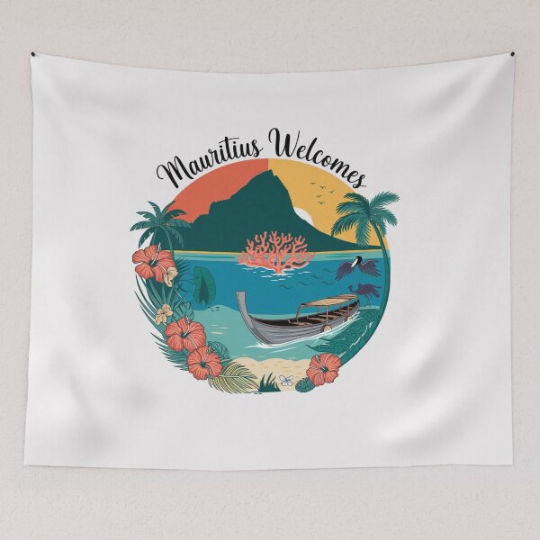 Item preview, Mauritius Welcomes Flag Map Port Louis, Le Morne Mountain designed and sold by AnimalsDH305.