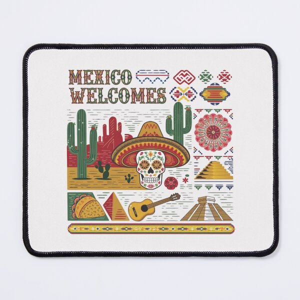 Item preview, Mexico Welcomes Flag Map , pyramids in Teotihuacán designed and sold by AnimalsDH305.