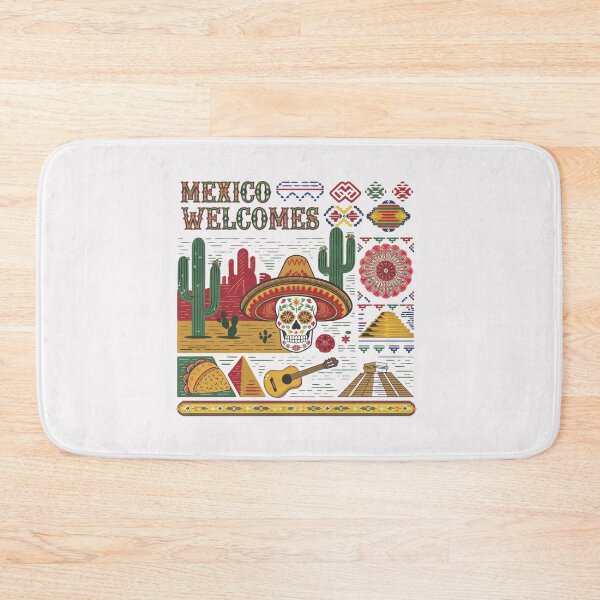 Item preview, Mexico Welcomes Flag Map , pyramids in Teotihuacán designed and sold by AnimalsDH305.