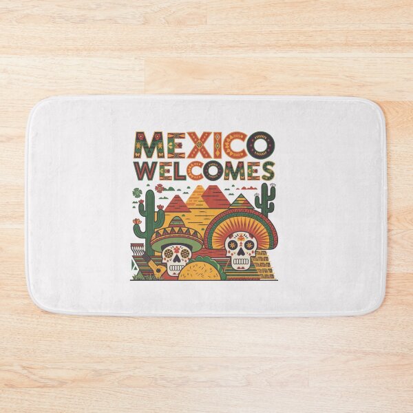 Item preview, Mexico Welcomes Flag Map , pyramids in Teotihuacán designed and sold by AnimalsDH305.