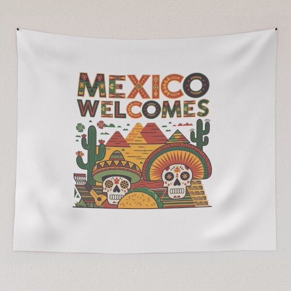 Item preview, Mexico Welcomes Flag Map , pyramids in Teotihuacán designed and sold by AnimalsDH305.