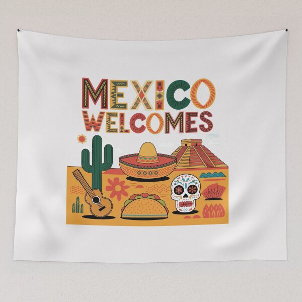 Item preview, Mexico Welcomes Flag Map , pyramids in Teotihuacán designed and sold by AnimalsDH305.