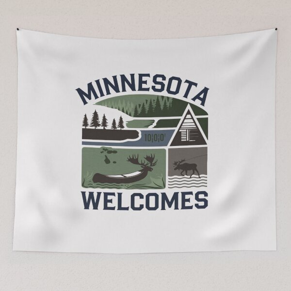 Item preview, Minnesota Welcomes Flag Map Minneapolis, Lake Superior designed and sold by AnimalsDH305.