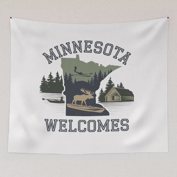 Item preview, Minnesota Welcomes Flag Map Minneapolis, Lake Superior designed and sold by AnimalsDH305.