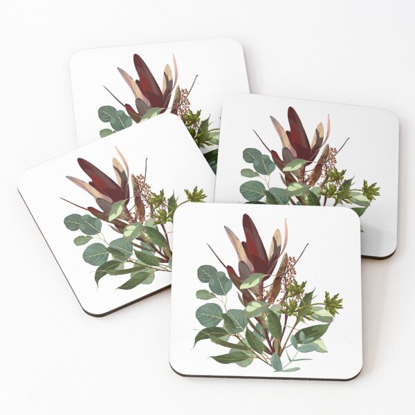 Item preview, Hand drawn illustration of a beautiful tropical branches, eucaliptus, leucadendron branch bouquet.  designed and sold by MatyKotiv.