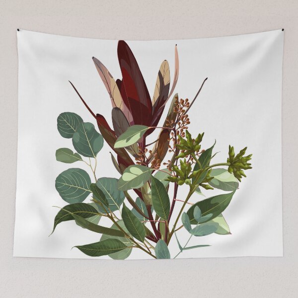Item preview, Hand drawn illustration of a beautiful tropical branches, eucaliptus, leucadendron branch bouquet.  designed and sold by MatyKotiv.