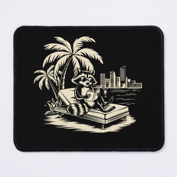 Item preview, Raccoon reading book, relaxing under palm trees designed and sold by MadCatPrints.