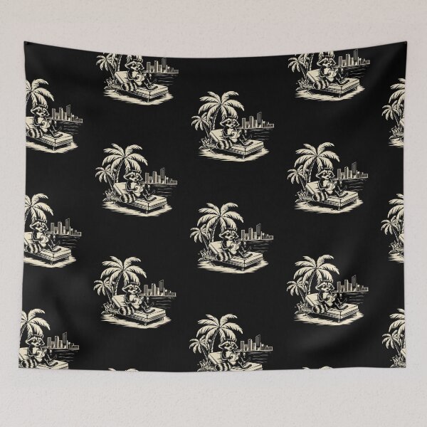 Item preview, Raccoon reading book, relaxing under palm trees designed and sold by MadCatPrints.