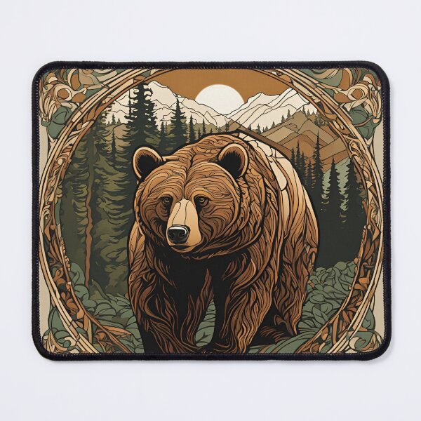 Item preview, Art Nouveau grizzly bear magical forest floral design designed and sold by LumiLemon.