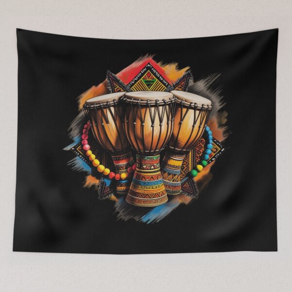 Item preview, Vibrant African Drums with Beaded Accents designed and sold by 'VARI'.