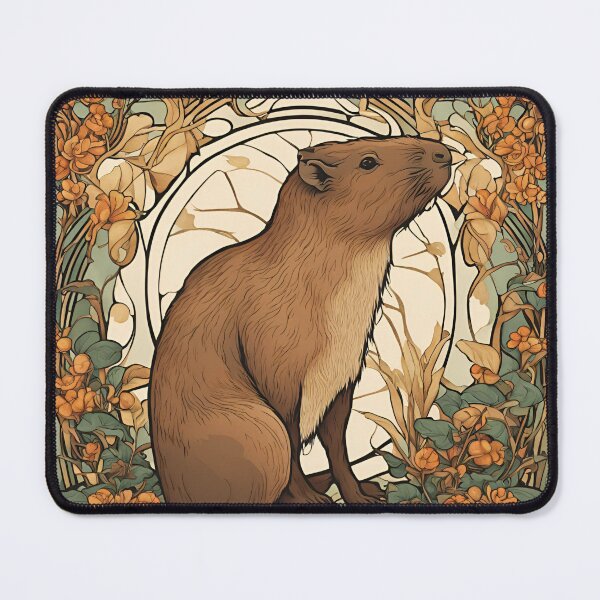 Item preview, Art Nouveau capybara sitting next to flowers designed and sold by LumiLemon.