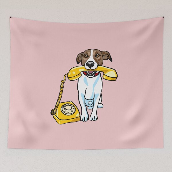 Item preview, Dog funny small white doggy with a yellow phone designed and sold by Kikabu.