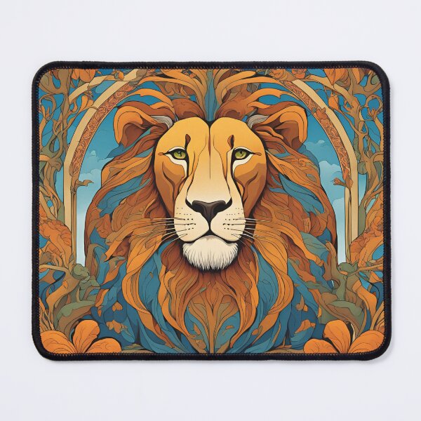 Item preview, Art Nouveau African lion colorful gold and blue floral design designed and sold by LumiLemon.