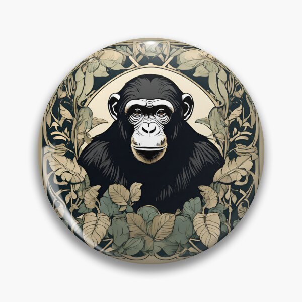 Item preview, Art Nouveau de mono chimpance en la jungla mágico tinta negra diseño floral designed and sold by LumiLemon.