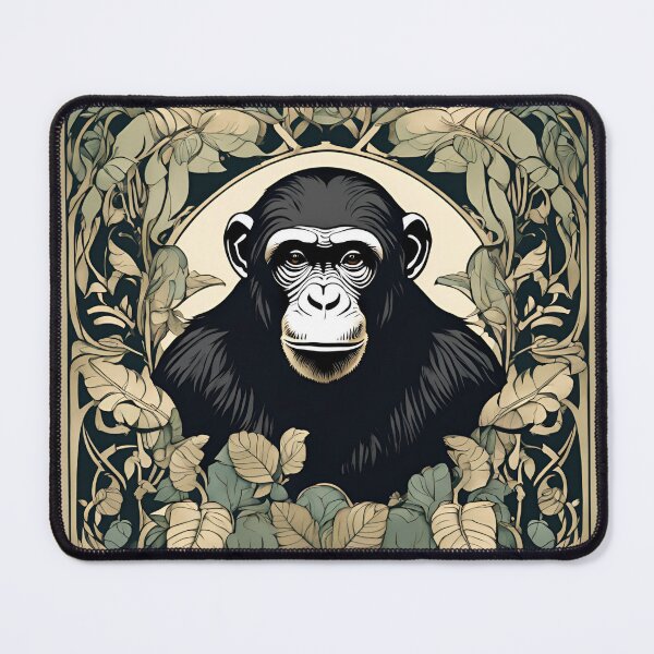 Item preview, Art Nouveau de mono chimpance en la jungla mágico tinta negra diseño floral designed and sold by LumiLemon.