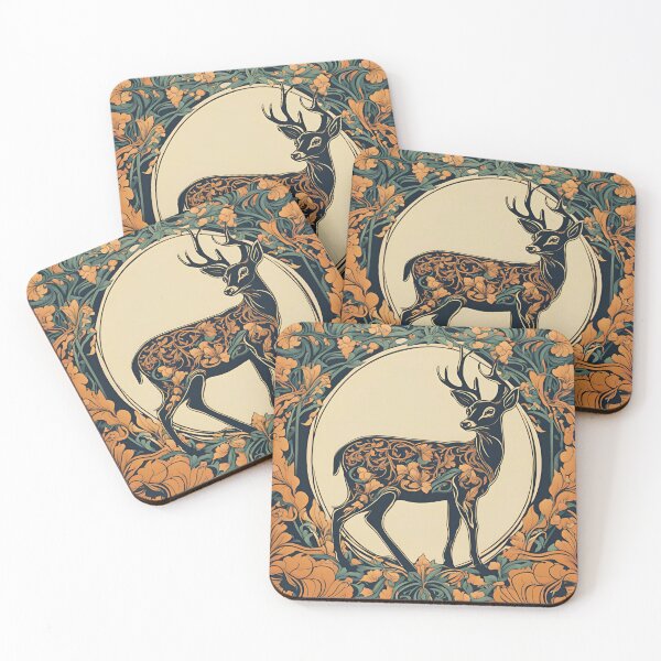 Item preview, Art Nouveau male deer magical forest floral design designed and sold by LumiLemon.