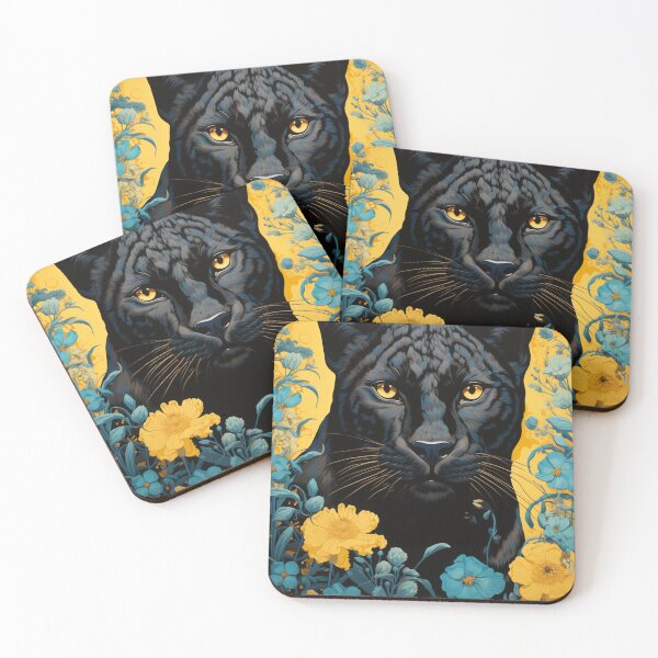 Item preview, Panther & Floral Blue Yellow Silk Art Graphic designed and sold by GrinGalore.