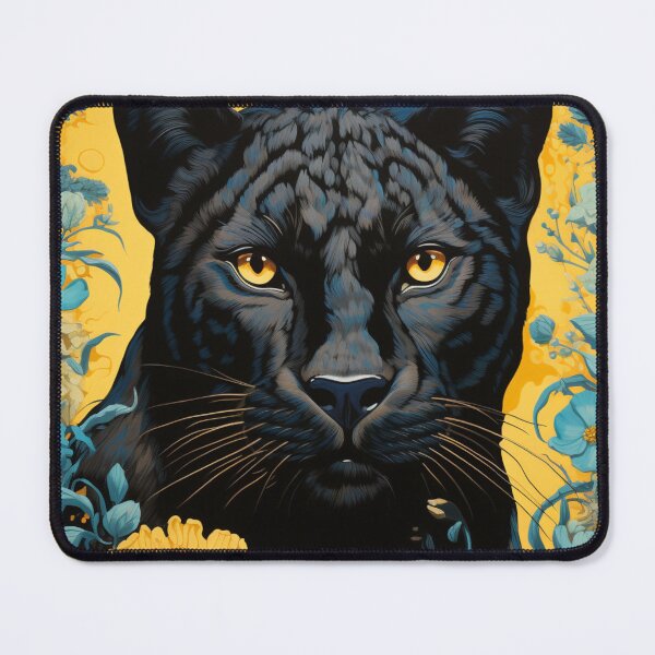 Item preview, Panther & Floral Blue Yellow Silk Art Graphic designed and sold by GrinGalore.