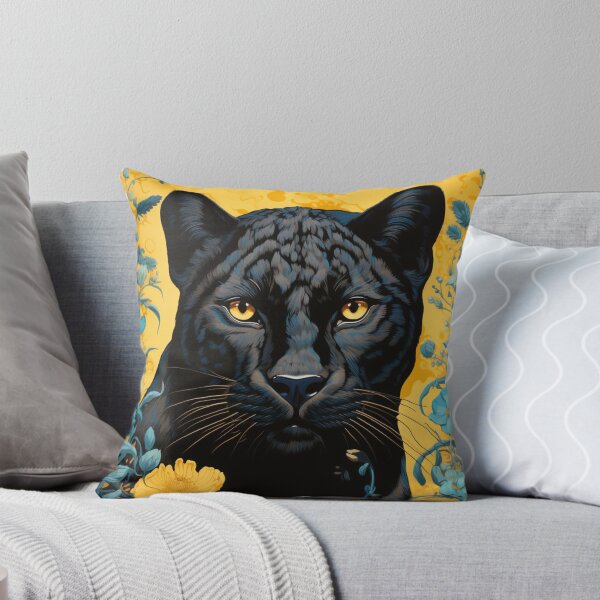 Item preview, Panther & Floral Blue Yellow Silk Art Graphic designed and sold by GrinGalore.