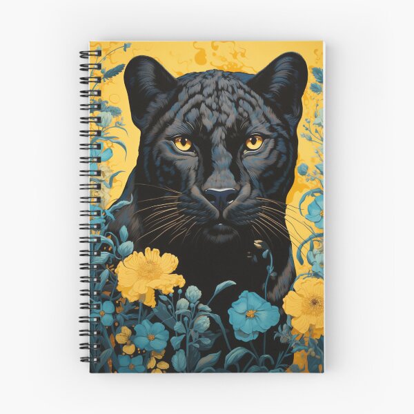 Item preview, Panther & Floral Blue Yellow Silk Art Graphic designed and sold by GrinGalore.