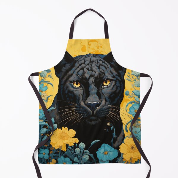 Item preview, Panther & Floral Blue Yellow Silk Art Graphic designed and sold by GrinGalore.
