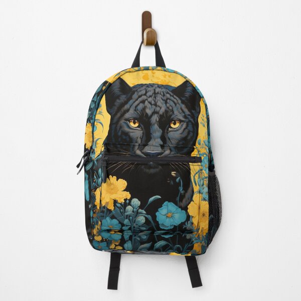 Item preview, Panther & Floral Blue Yellow Silk Art Graphic designed and sold by GrinGalore.