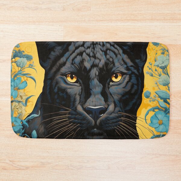 Item preview, Panther & Floral Blue Yellow Silk Art Graphic designed and sold by GrinGalore.