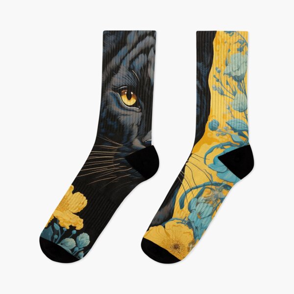 Item preview, Panther & Floral Blue Yellow Silk Art Graphic designed and sold by GrinGalore.