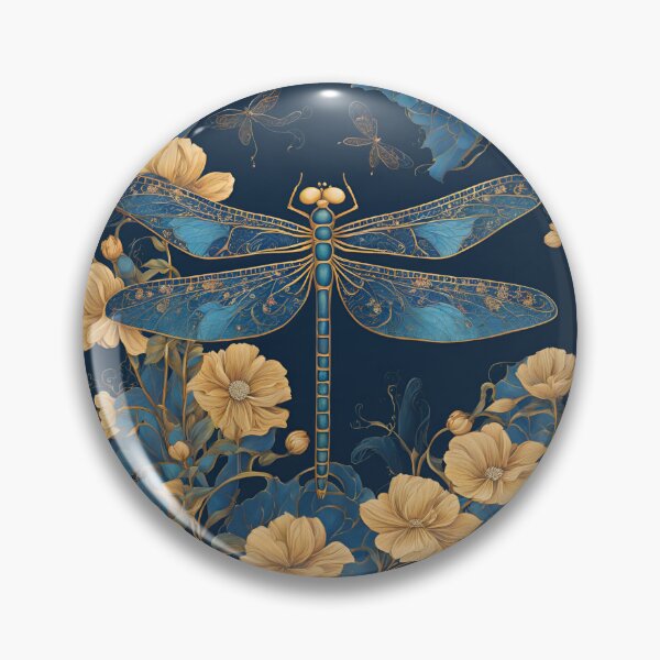 Item preview, Art Nouveau de insecto libélula azul y dorada en diseño floral designed and sold by LumiLemon.