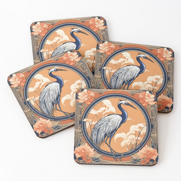 Item preview, Art Nouveau sacred lucky crane floral design designed and sold by LumiLemon.