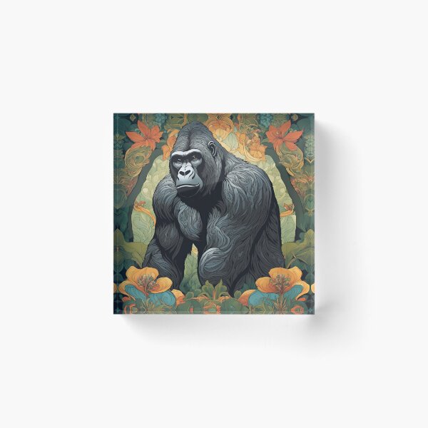 Item preview, Art Nouveau gorilla in the jungle colorful design designed and sold by LumiLemon.