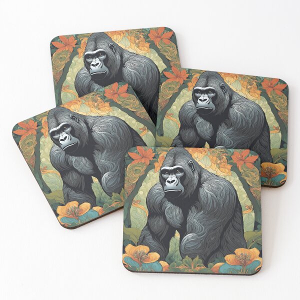 Item preview, Art Nouveau gorilla in the jungle colorful design designed and sold by LumiLemon.
