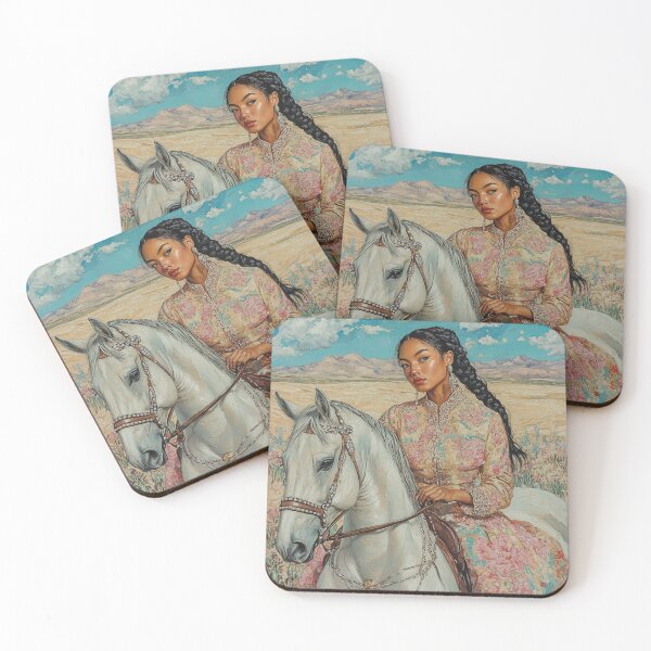Item preview, Radiant Grace: Woman and White Stallion in Bloom designed and sold by ArtVibeCo.