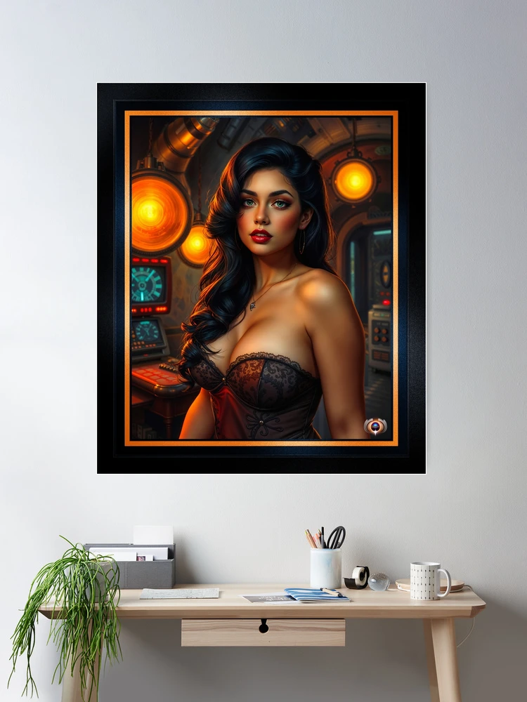 The Captivating Beauty Arkala, Amidst Glowing Lights Of Retro Futuristic Technology Stunning AI Concept Art by Xzendor7 Room Decor Poster Art Print