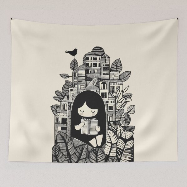 Item preview, Book Girl. Lino Cut style  design. No Text version. designed and sold by Shoot-The-Moon.