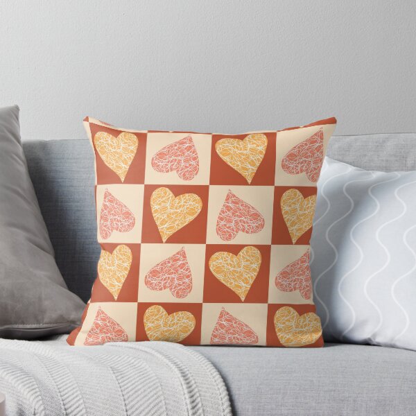 Checkered Warm Hearts Throw Pillow