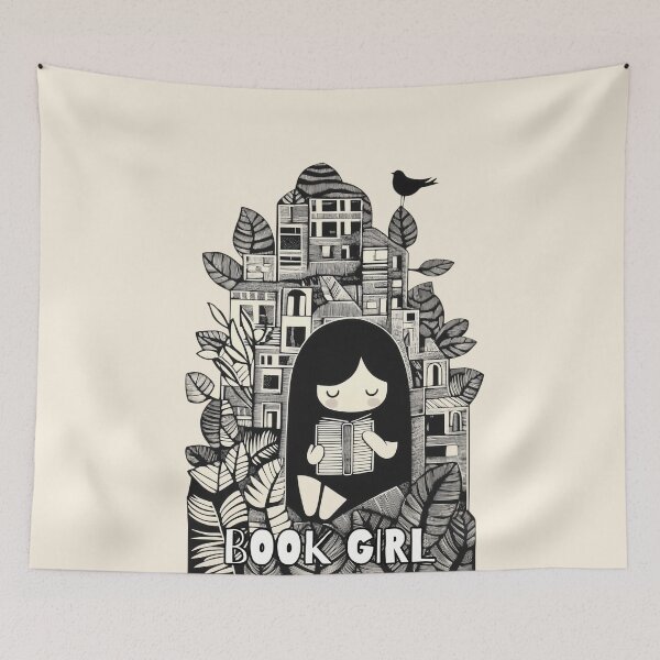 Item preview, Book Girl. Lino Cut style  design. Text version. designed and sold by Shoot-The-Moon.