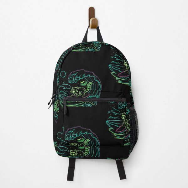 Item preview, Surfing raccoon, night surfing with dolphins designed and sold by MadCatPrints.
