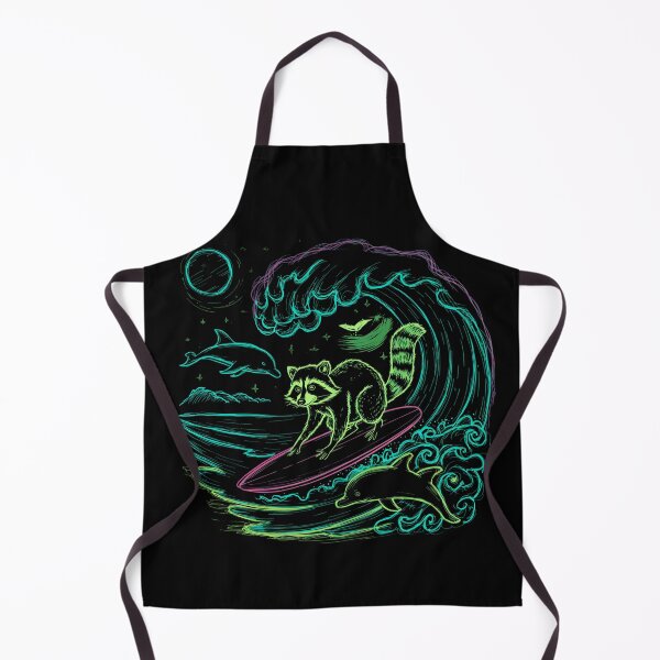 Item preview, Surfing raccoon, night surfing with dolphins designed and sold by MadCatPrints.