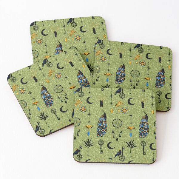 Item preview, Gothic spring fantasy - peacock, raven and dreamcatcher on spring green designed and sold by kobyakov.