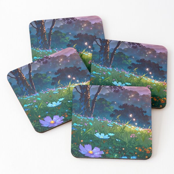 Item preview, Golden Sunset Landscape in Mountains with Flowers Anime Style designed and sold by Landscape-Anime.