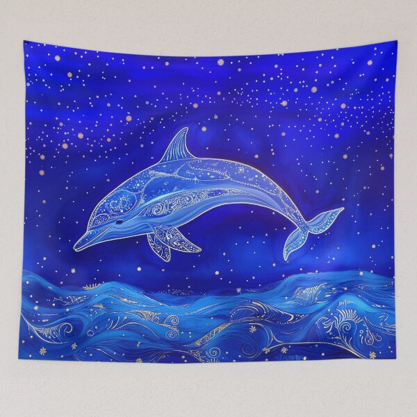 Item preview, Dolphin Jumping Out of the Ocean Under Starry Sky designed and sold by MagicalOceanArt.