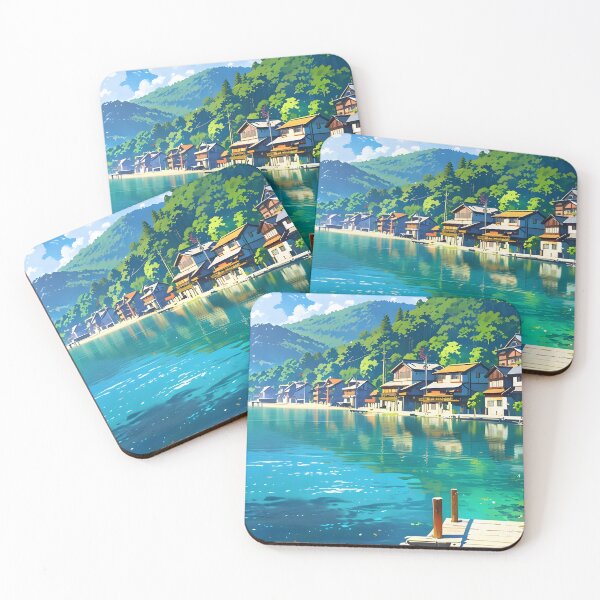 Item preview, Beautiful Landscape of Houses by the Lake in Anime Style designed and sold by Landscape-Anime.
