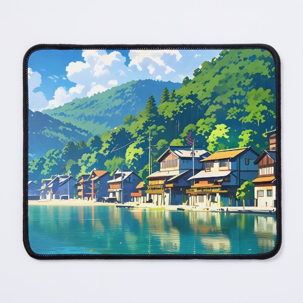 Item preview, Beautiful Landscape of Houses by the Lake in Anime Style designed and sold by Landscape-Anime.