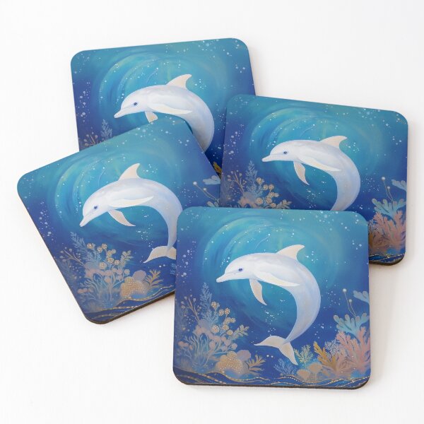 Item preview, White Dolphin Underwater Surrounded by Corals designed and sold by MagicalOceanArt.