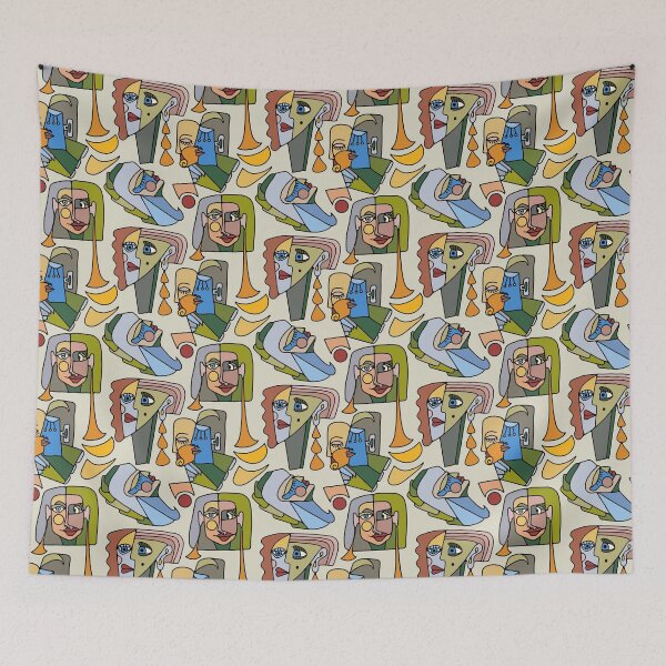 Item preview, Cubist Style Faces In Mid Century Modern Colors designed and sold by Unhinged Heather.