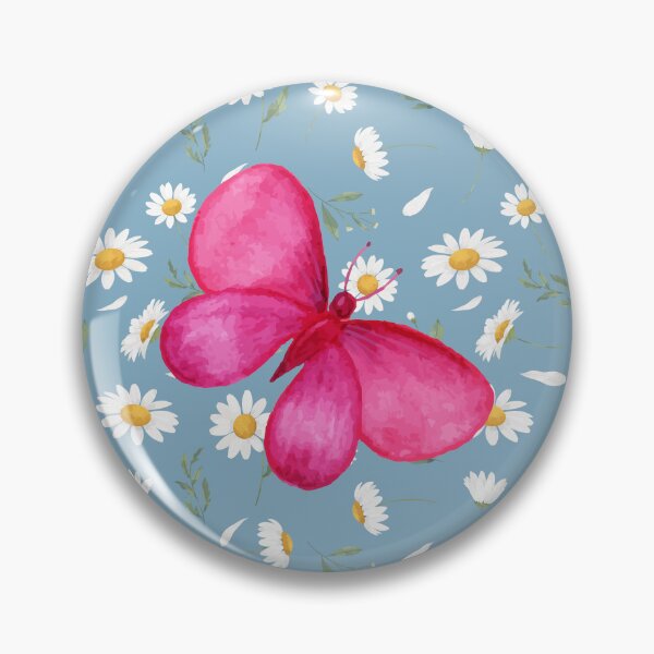 Item preview, Pink butterfly on a seamless Daisies pattern and blue background. designed and sold by Fantacaroo Designs.