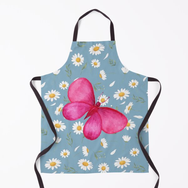 Item preview, Pink butterfly on a seamless Daisies pattern and blue background. designed and sold by Fantacaroo Designs.