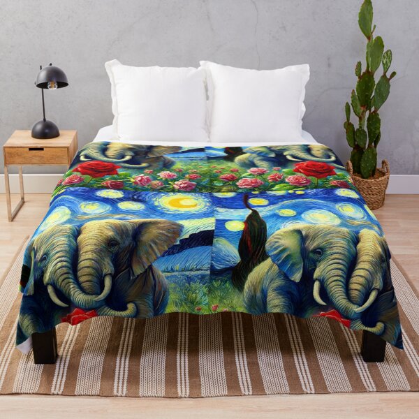 Item preview, Van Gogh's elephants in love  infused into starry night famous painting art designed and sold by EmeraldeaArt.