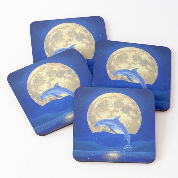Item preview, Dolphin Jumping Out of the Ocean during Full Moon designed and sold by MagicalOceanArt.